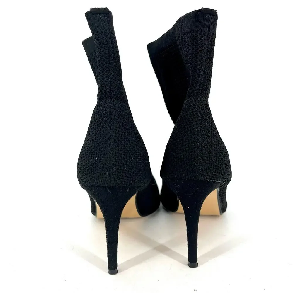 Catherine Malandrino Dnonito Black Knit Ankle Heeled Bootie‎ pointed toe (8.5)